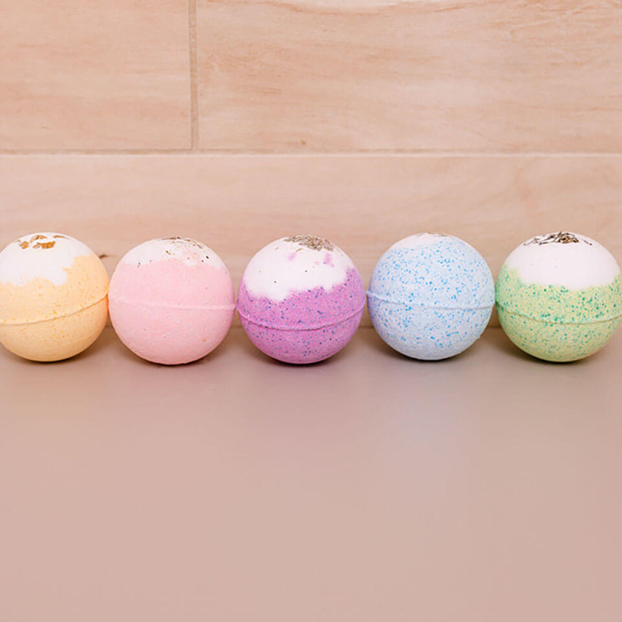 Dried Flower Bath Bombs with rose, mint, lavender, green tea, and grapefruit fragrances 